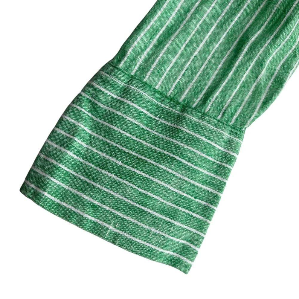 TALBOTS 100% Linen Firefly Striped Button Down Shirt in Green/White Size Small - Picture 4 of 10